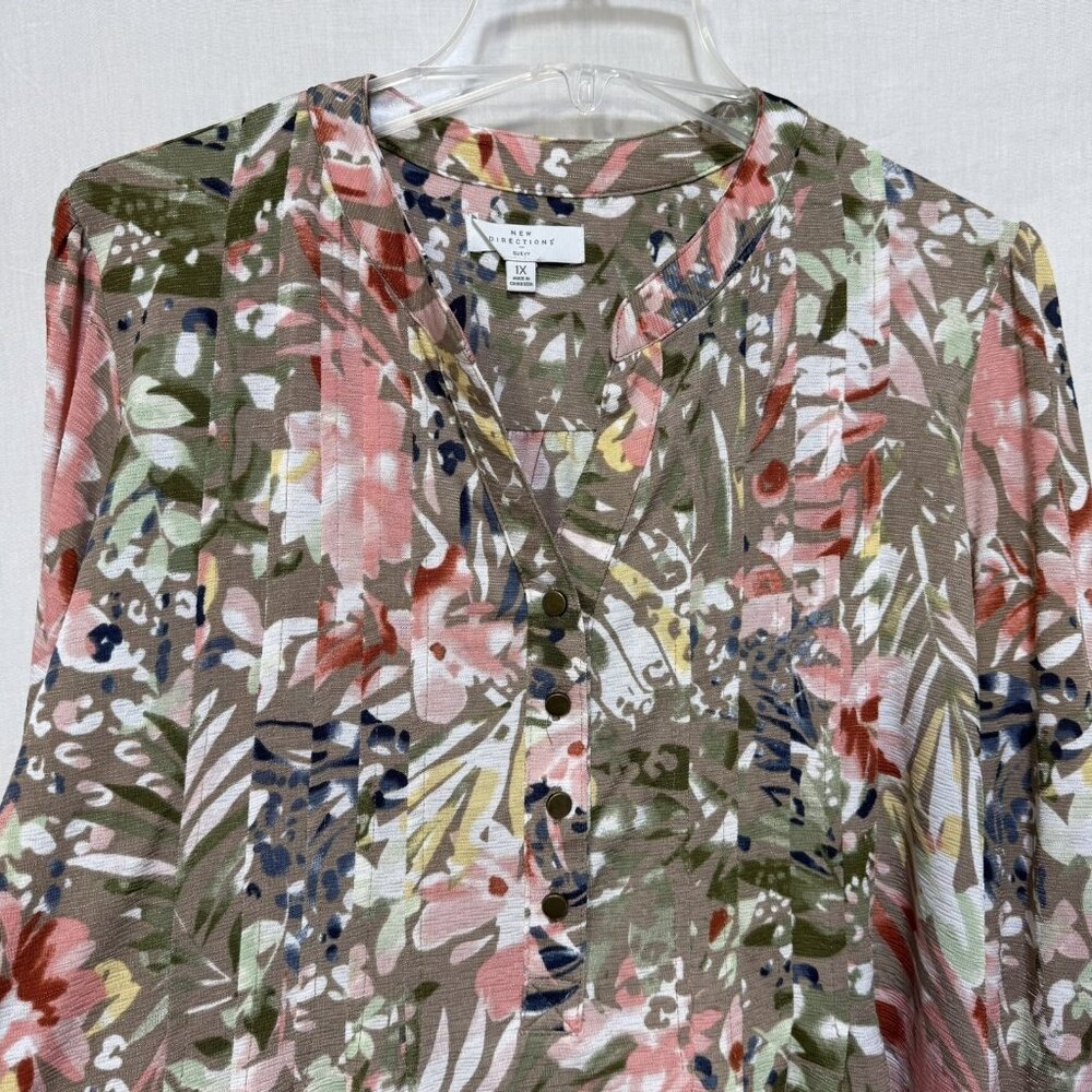 New Directions Womens 1X Top Floral Poly Spandex Blouse Stretch Office Church - Picture 5 of 10